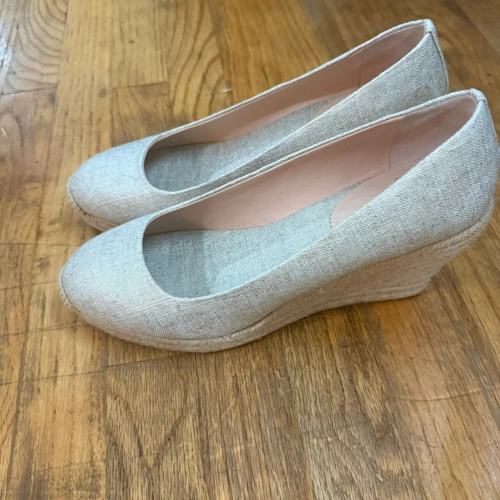 J. Crew Seville Espadrille Wedge Heels Linen Flax Canvas Beige Slip On Size 10